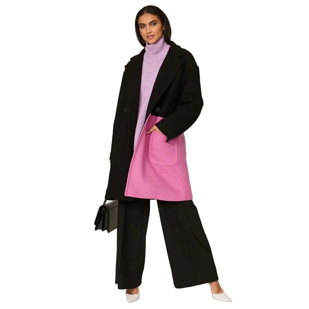 Peter Som Collective Colorblock Wool Coat In Black 0 Womens Trench Jacket